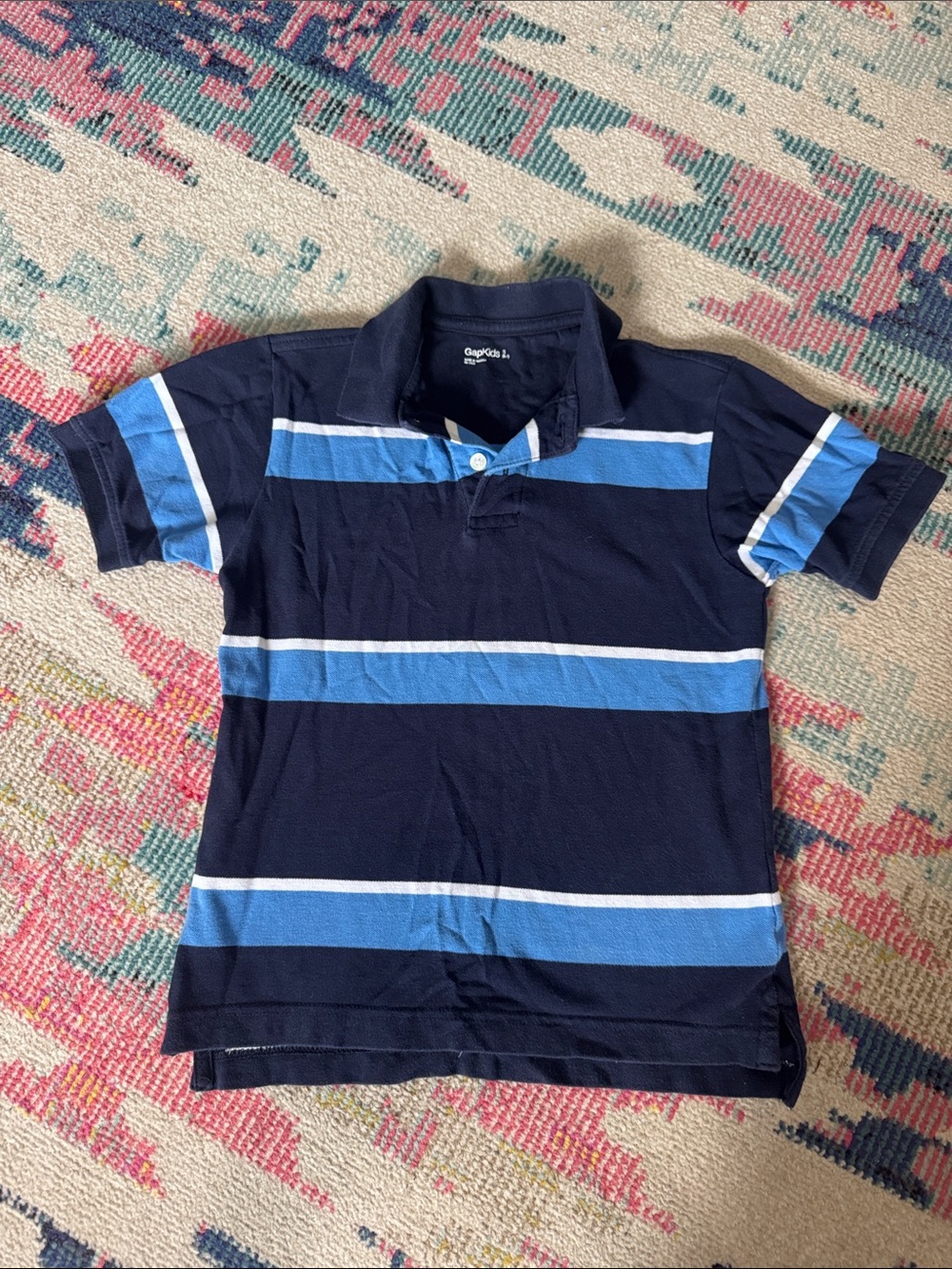 GAP Navy, Light Blue & White Horizontal Stripe Polo